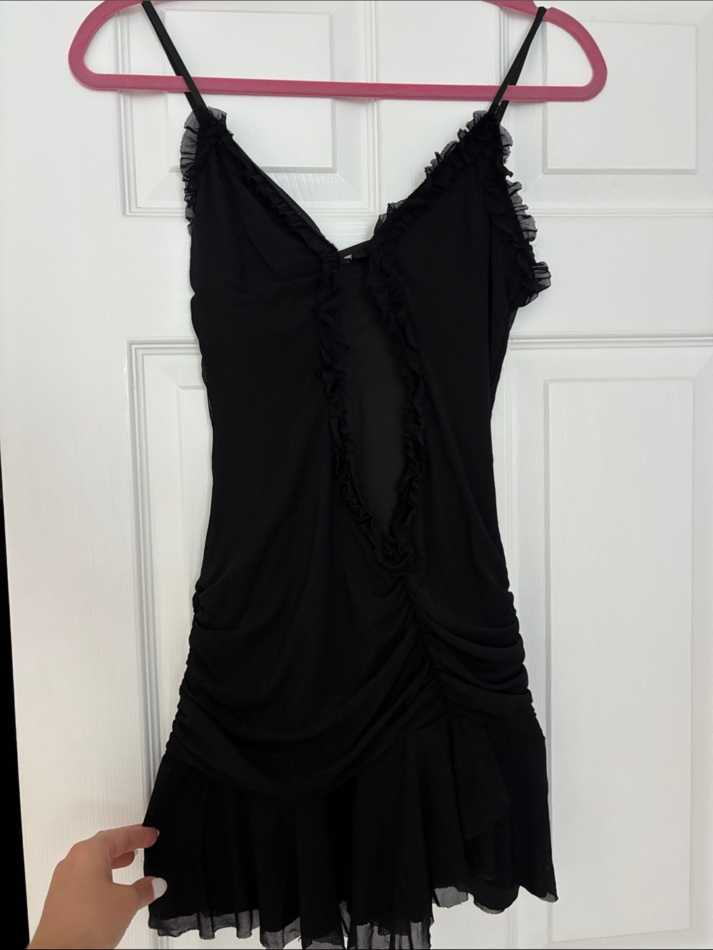Windsor Black Ruffled V-Neck Mini Dress